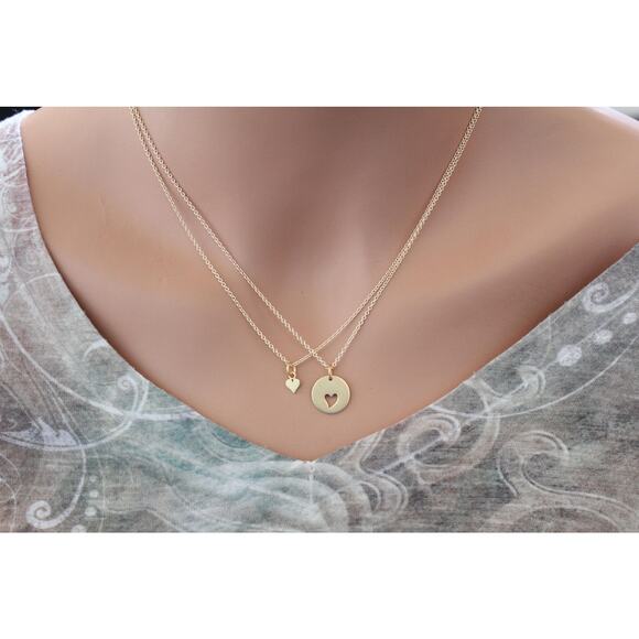 Gold Mother Daughter Heart Necklaces, Gold Mother Daughter Necklace SetSet - Picture 2 of 4